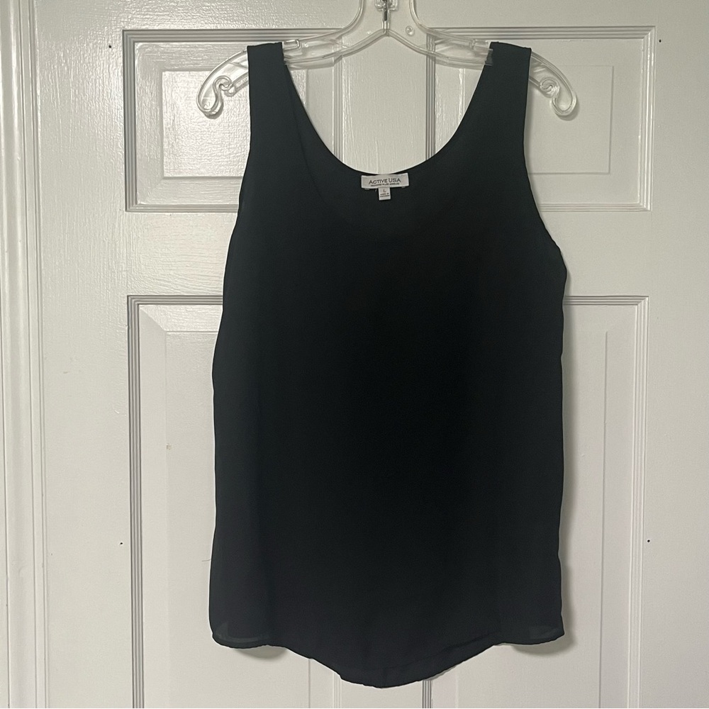 Active USA Versatile silky Women's Black SHEER Sleeveless Top